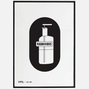 Screenprinted poster showing Kwarantina Karnivirus design