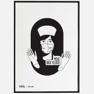 Screenprinted poster showing Kwarantina Move Black Please design