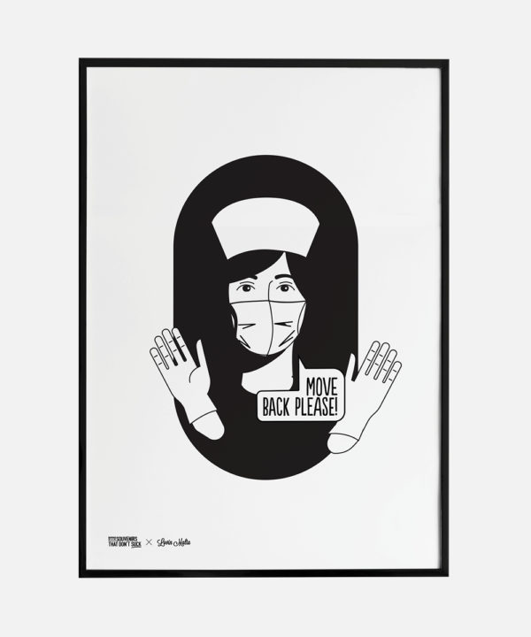 Screenprinted poster showing Kwarantina Move Black Please design